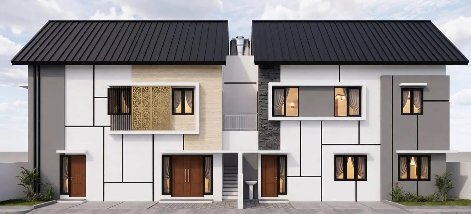 konsep rumah dan toko yang bergaya minimalist clauster di pare